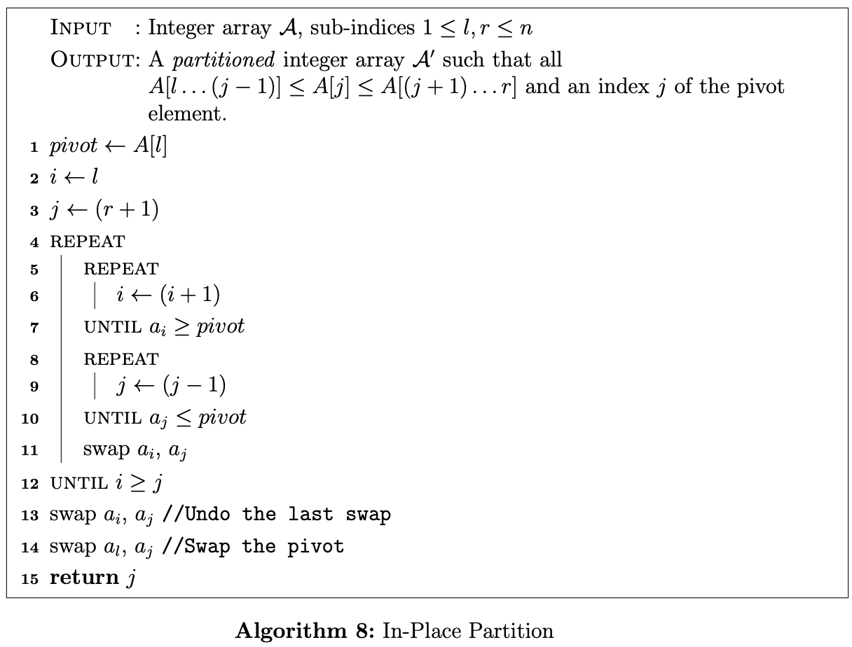 Algorithm 8: In-Place Partition